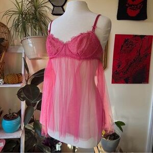 Victoria's Secret Fuchsia Lace Mesh Chemise